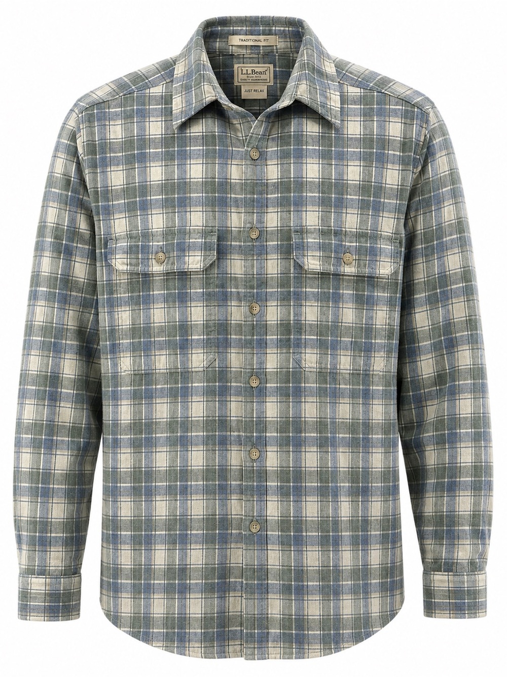 L.L. Bean Traditional Fit Men’s Long Sleeve Green and Blue Plaid Flannel Shirt